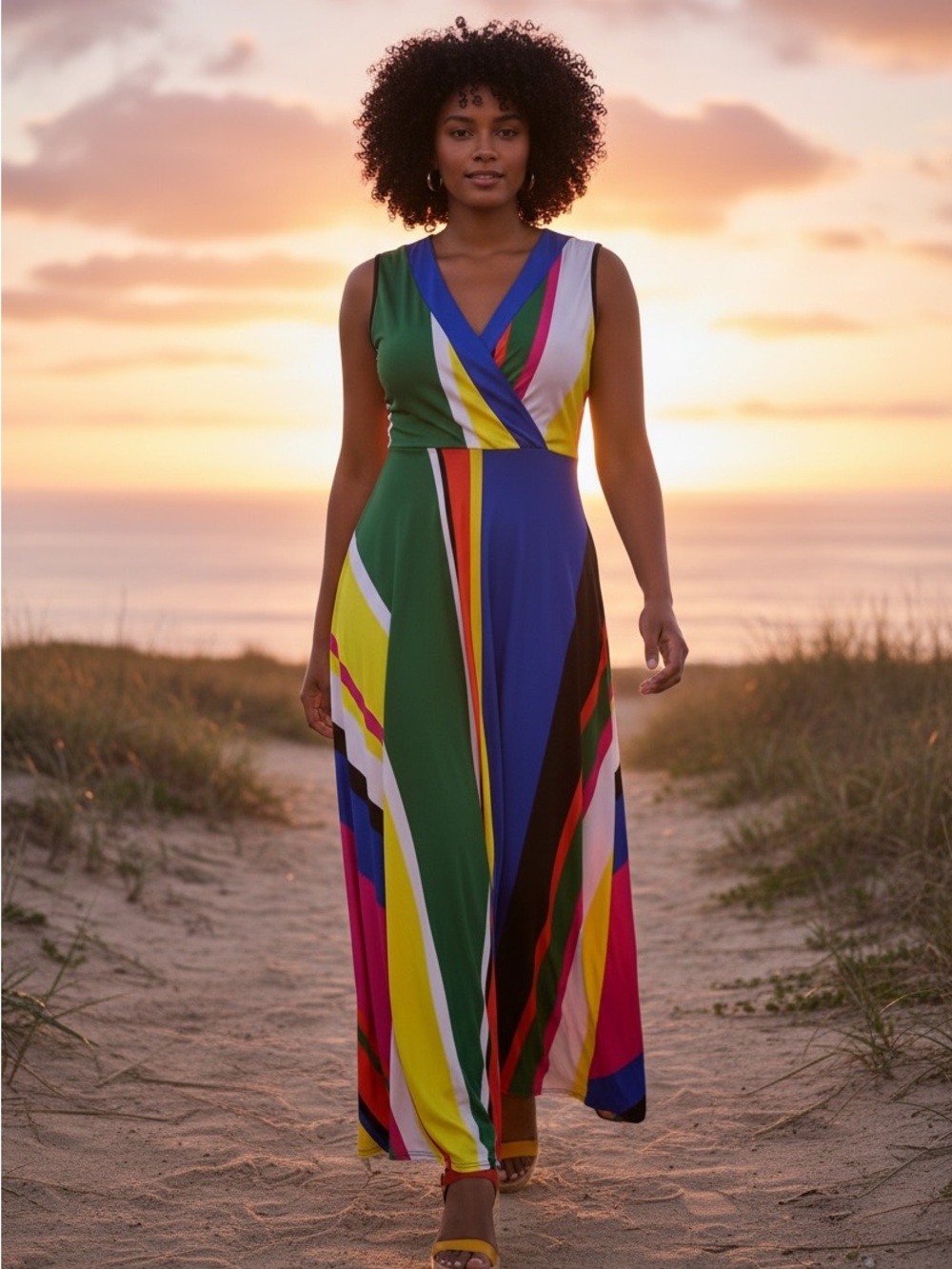 NWT Ashley Stewart Size 10 Multicolor Geometric Maxi Dress